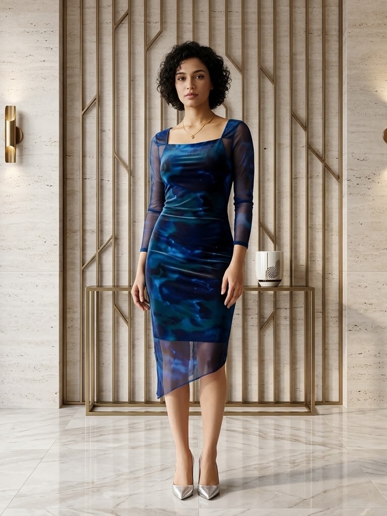 Blue Lycra Tulle Dress